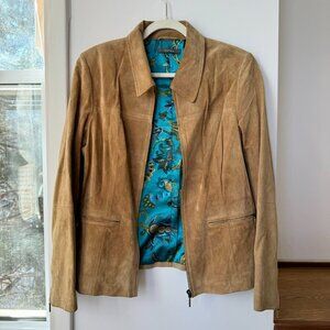 Vintage Liz Claiborne Suede Leather Brown Jacket Coat Zip Up Collared